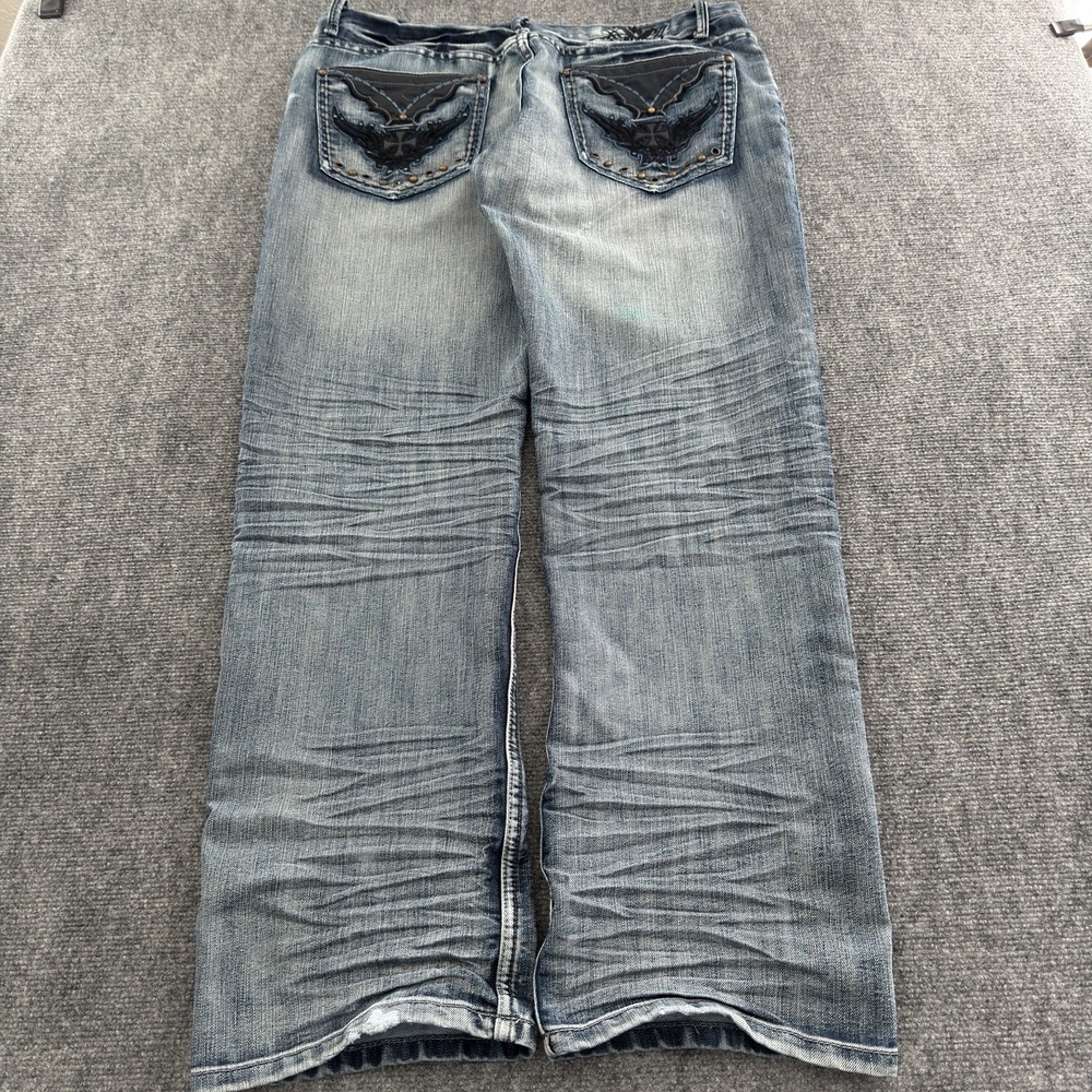 Y2K Grunge Brass Slim Straight Jeans Mens Size 38x32 Y2K Cross Pocket